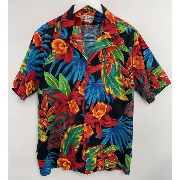 Hilo Hattie Hawaiian Shirt Floral Colorful Beach Cruise Tropical Loud Red Blue L - Picture 1 of 6